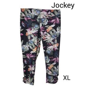 Women's Capri XL Athletic High Rise Black Floral Calf Cut Out Crop Leggings NWOT